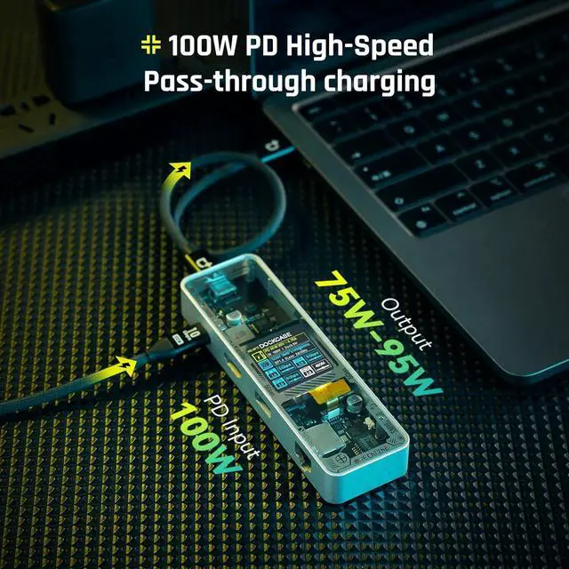 Alt view image 6 of 7 - DOCKCASE Explorer Edition Visual Smart USB C Hub (6-in-1) with HDMI Port 4K@60Hz,Gigabit Ethernet,USB-C and 2 USB-A 5Gbps Data Ports, 100w PD Power Delivery, for MacBook Air/Pro, XPS, and More
