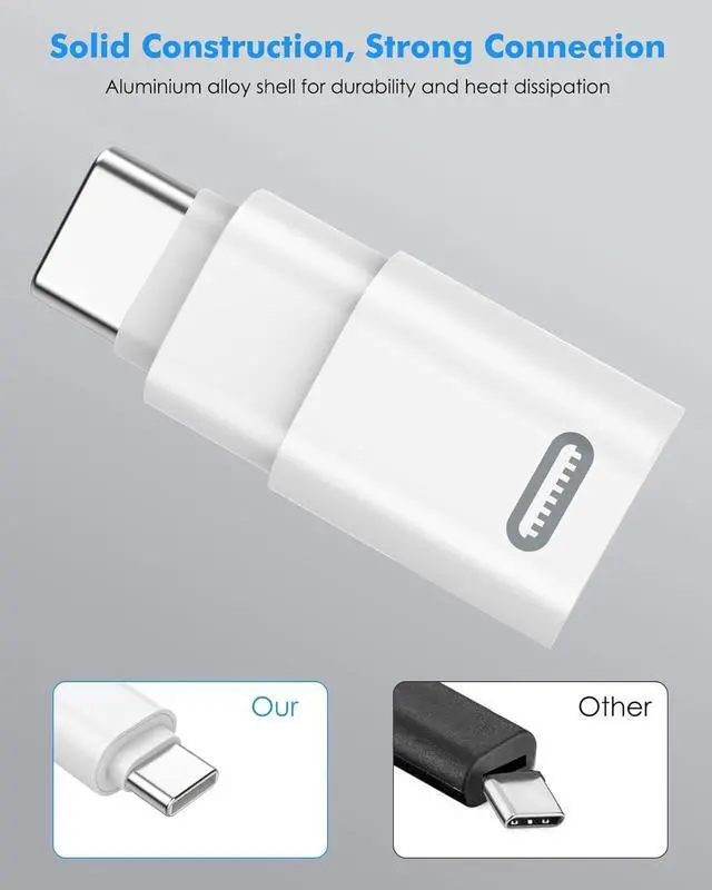 Alt view image 6 of 7 - Lightning Female to USB C Male Adapter 2Pack USB-C to Lightning Adapter for iPhone 15/16 Pro/16 Pro Max/Plus Galaxy S24 iPad Pro/Air for Fast Charging/Data Transfer Not for Audio/OTG White PD