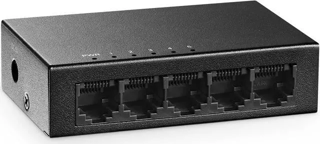 Main image of MokerLink 5 Port Gigabit Unmanaged Ethernet Switch, 4 x 100/1000Mbps Ports and 1 Gigabit Uplink, Home Office Network Hub Splitter, Metal Desktop & Wall Mount Network Switch