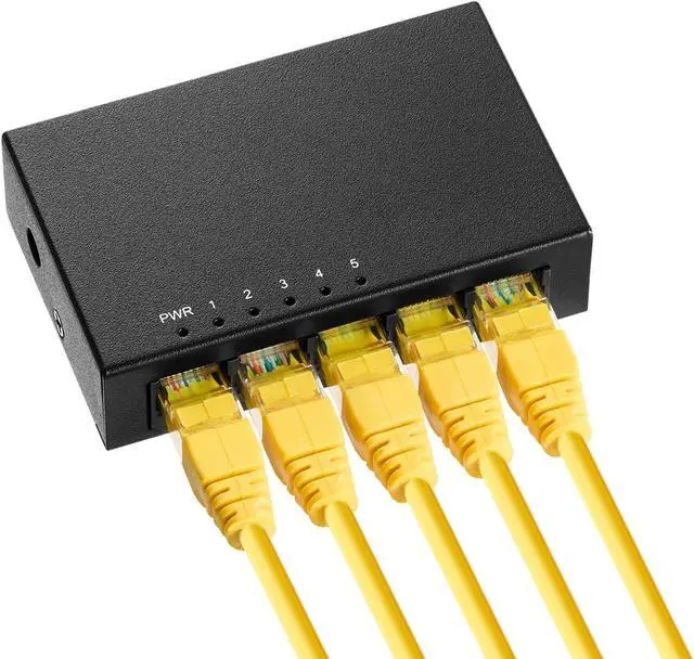 Alt view image 6 of 7 - MokerLink 5 Port Gigabit Unmanaged Ethernet Switch, 4 x 100/1000Mbps Ports and 1 Gigabit Uplink, Home Office Network Hub Splitter, Metal Desktop & Wall Mount Network Switch