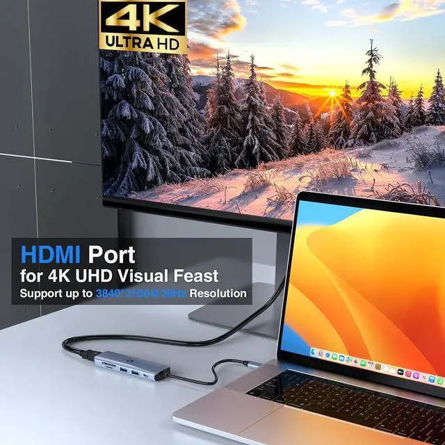 Alt view image 4 of 7 - oditton USB C Hub, 6 in 1 Multi-Port Dock, 4K HDMI, 100W Power Delivery, 3 x USB 3.0, SD/TF Card Reader for Notebooks and Smart Devices, Supports Dell/HP/Surface and Various USB C Laptops