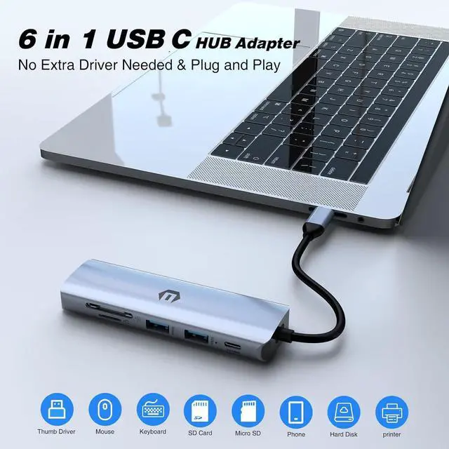 Alt view image 3 of 7 - oditton USB C Hub, 6 in 1 Multi-Port Dock, 4K HDMI, 100W Power Delivery, 3 x USB 3.0, SD/TF Card Reader for Notebooks and Smart Devices, Supports Dell/HP/Surface and Various USB C Laptops