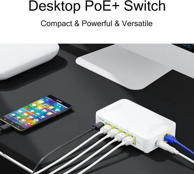 Alt view image 2 of 7 - EN-S4P1C 5 Port PoE Switch - 4 PoE+ Ports & 1 USB-C, Unmanaged Network Switch