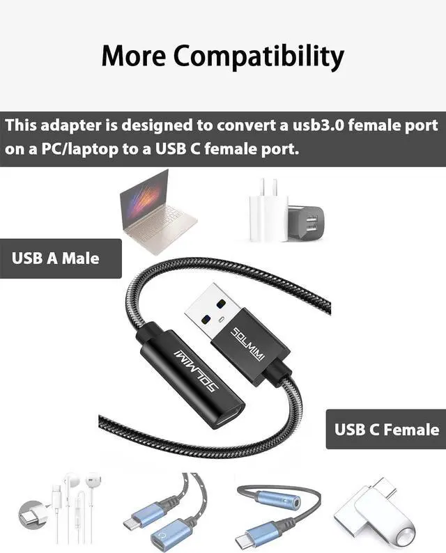 Alt view image 4 of 6 - USB C Female to USB Male Adapter 4FT(1.2M) Upgraded Type C to USB 3.0 Male Adapter with 5Gbps High-Speed Data Transmission for Laptop Charger Power Bank U Disk(Net Cord Length 3.7ft)