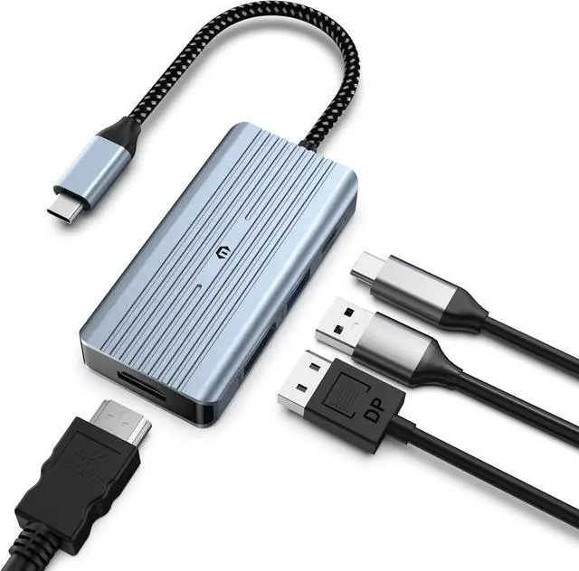 Main image of USB C Hub, Tymyp 4 in 1 USB C Hub, Dual Display 8K@30Hz HDMI 8K@30Hz DP, USB 3.0, 100W USB-C PD Charging Port, 4 Port Docking Station for Laptops, HDTVs, Projectors, and More Type C Devices