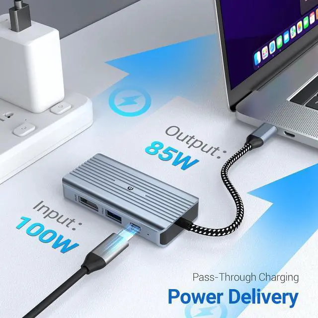 Alt view image 3 of 7 - USB C Hub, Tymyp 4 in 1 USB C Hub, Dual Display 8K@30Hz HDMI 8K@30Hz DP, USB 3.0, 100W USB-C PD Charging Port, 4 Port Docking Station for Laptops, HDTVs, Projectors, and More Type C Devices