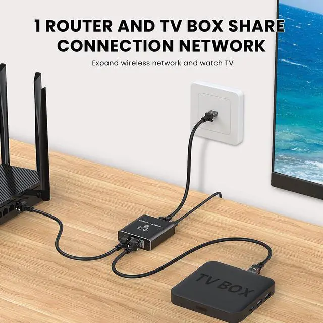 Alt view image 3 of 7 - Ethernet Splitter 1 to 2 High Speed 1000Mbps, Gigabit RJ45 Internet Ethernet Switch, Network LAN Splitter with USB Power Cable for Cat 5/5e/6/7/8 Cable [2 Devices Networked Simultaneously]