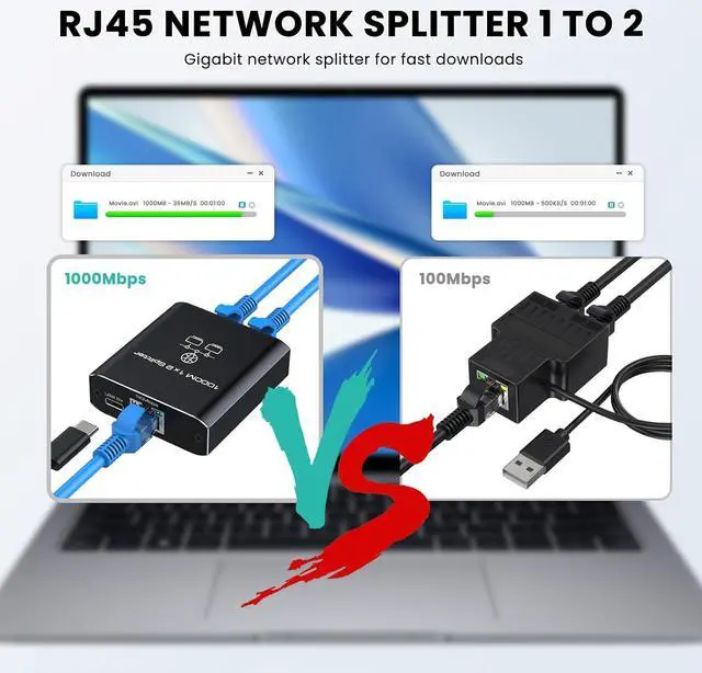 Alt view image 6 of 7 - Ethernet Splitter 1 to 2 High Speed 1000Mbps, Gigabit RJ45 Internet Ethernet Switch, Network LAN Splitter with USB Power Cable for Cat 5/5e/6/7/8 Cable [2 Devices Networked Simultaneously]