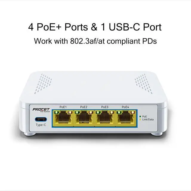 Alt view image 3 of 7 - EN-S4P1C 5 Port PoE Switch - 4 PoE+ Ports & 1 USB-C, Unmanaged Network Switch