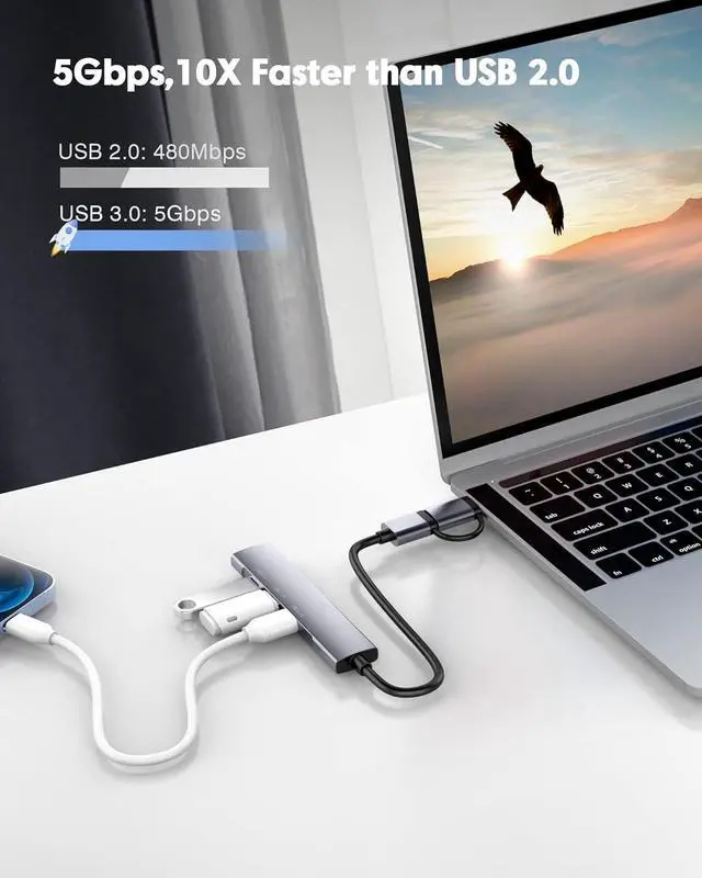 Alt view image 7 of 7 - USB C to USB C Hub,4-Port USB C Hub/USB to USB C Adapter,Data Transfer Only