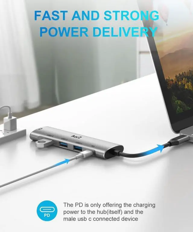Alt view image 6 of 7 - USB C Hub,USB C Hub Multiport Adapter 4K@60Hz AorZ 5 in 1 USB C to Hdmi Adapter with 1 * 4K HDMI Output, 3*USB 3.0 Ports,1*PD, Adapter for MacBook,Steam Deck and Most Type C Devices