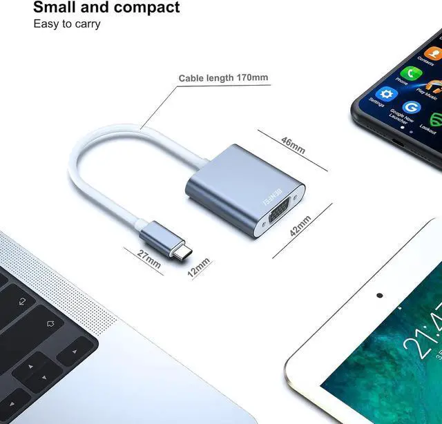 Alt view image 4 of 7 - USB C to VGA Adapter Thunderbolt 3/4 to VGA Adapter Compatible with iPhone 15 Pro/Max MacBook Pro/Air 2023 iPad Pro iMac S23 XPS 17 Surface Book 3 and More [Aluminium Shell Grey]