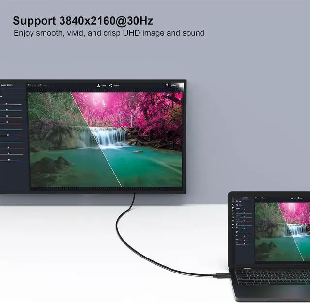 Alt view image 5 of 7 - 4K DisplayPort to HDMI 6 Feet Gold-Plated Cable Uni-Directional DP 1.2 Computer to HDMI 1.4 Screen DisplayPort to HDMI Adapter Male to Male Black