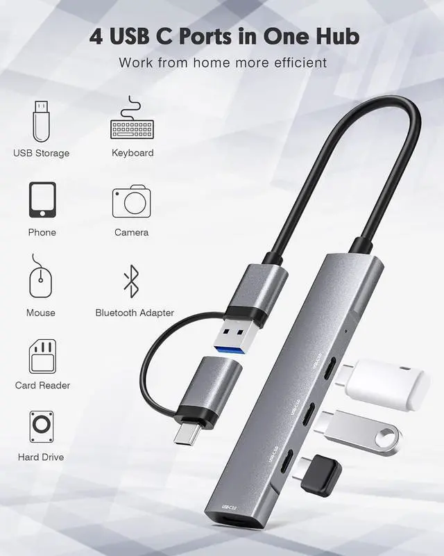 Alt view image 5 of 7 - USB C to USB C Hub,4-Port USB C Hub/USB to USB C Adapter,Data Transfer Only