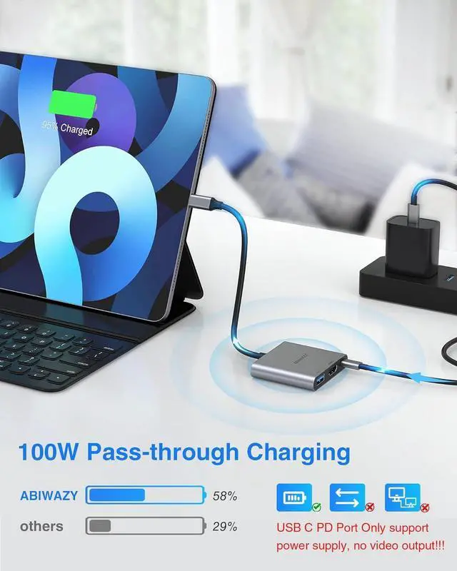 Alt view image 5 of 6 - USB C to HDMI Multiport Adapter with 4K HDMI Output Type-C Hub Converter to 4K HDMI USB 3.0 PD Charging Port USB-C Digital AV Multiport Adapter for MacBook Pro/air iPad Pro &More USBC Devices(Grey)