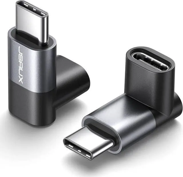 Main image of 90 Degree USB-C Male to USB-C Female Adapter 100W Right Angle 2-Pack 40Gbps Data Transfer USB Type C PD Extender Compatible with ROG Ally Steam Deck Switch iPhone 15/15 Pro Max and More