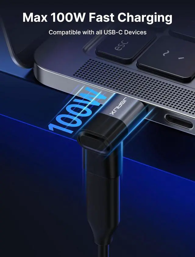 Alt view image 4 of 7 - 90 Degree USB-C Male to USB-C Female Adapter 100W Right Angle 2-Pack 40Gbps Data Transfer USB Type C PD Extender Compatible with ROG Ally Steam Deck Switch iPhone 15/15 Pro Max and More