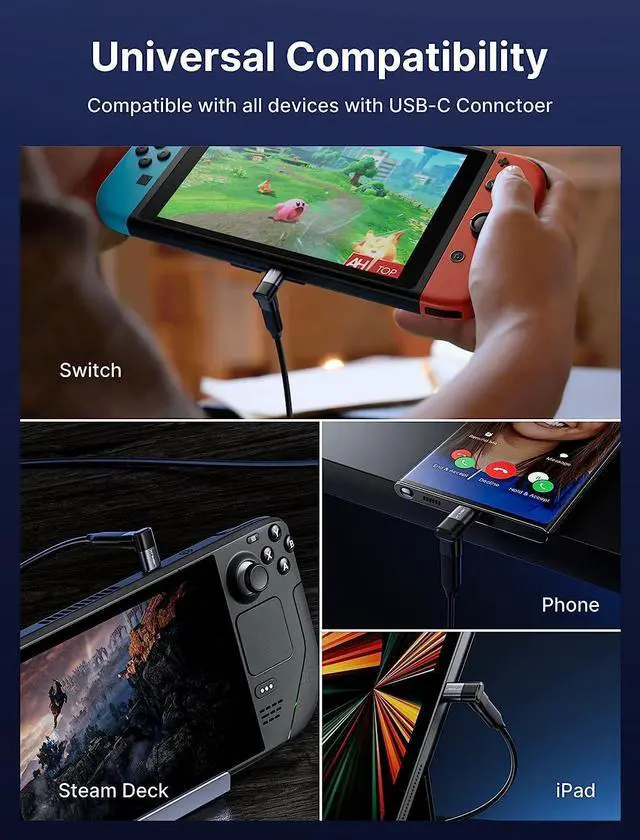 Alt view image 7 of 7 - 90 Degree USB-C Male to USB-C Female Adapter 100W Right Angle 2-Pack 40Gbps Data Transfer USB Type C PD Extender Compatible with ROG Ally Steam Deck Switch iPhone 15/15 Pro Max and More