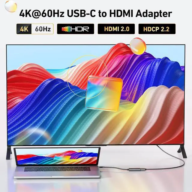 Alt view image 2 of 7 - USB-C to HDMI Adapter 4K@60Hz Thunderbolt 3/4 to HDMI Adapter Type C HDMI Converter Compatible with MacBook Pro/Air 2022 iPad Pro/Air Surface Laptop  XPS Chromebook Galaxy & More