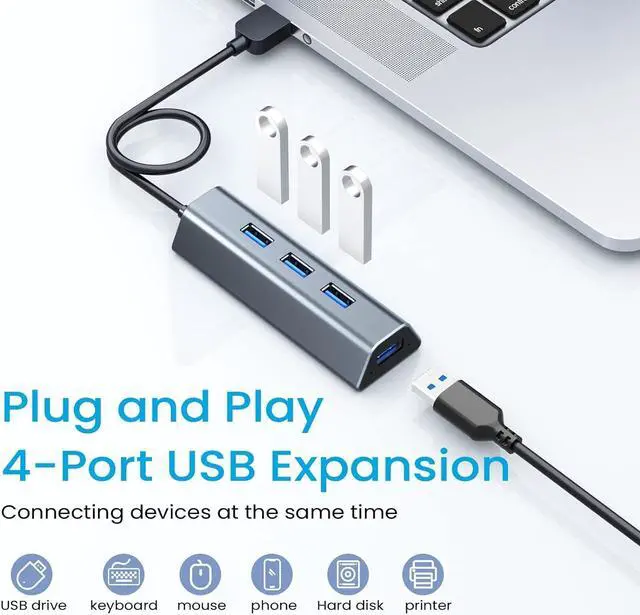 Alt view image 2 of 7 - MEANHIGH USB 3.0 Hub 4-Port USB A Splitter Ultra-Slim USB Data Hub Portable USB Port Expander, Charging Supported, Mini Size for Laptop, MacBook, Chromebook Surface Pro, PC, Flash Drive, Mobile HDD