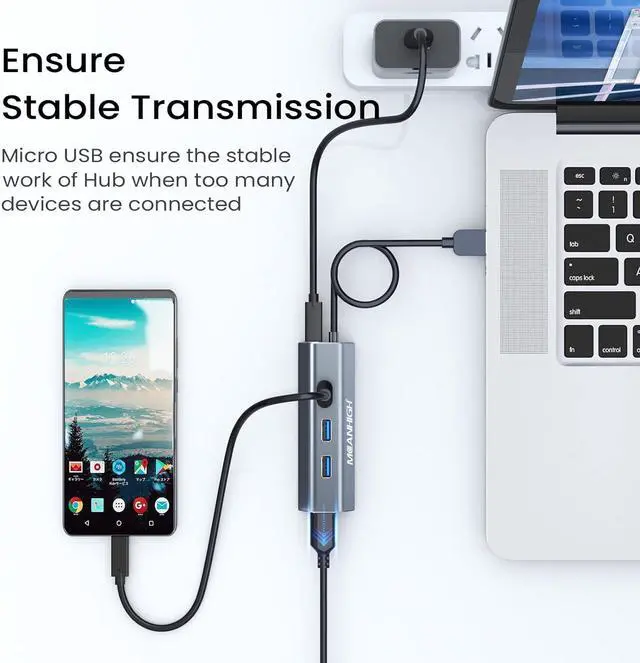 Alt view image 4 of 7 - MEANHIGH USB 3.0 Hub 4-Port USB A Splitter Ultra-Slim USB Data Hub Portable USB Port Expander, Charging Supported, Mini Size for Laptop, MacBook, Chromebook Surface Pro, PC, Flash Drive, Mobile HDD