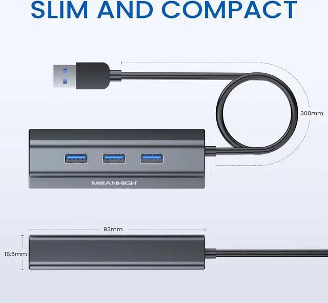 Alt view image 5 of 7 - MEANHIGH USB 3.0 Hub 4-Port USB A Splitter Ultra-Slim USB Data Hub Portable USB Port Expander, Charging Supported, Mini Size for Laptop, MacBook, Chromebook Surface Pro, PC, Flash Drive, Mobile HDD