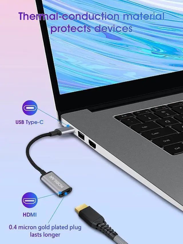 Alt view image 3 of 6 - USB C to HDMI Adapter - High Resolution4K@60Hz Type C to HDMI Aluminum Shell with 30-Micron Gold Plug for Apple iPad MacBook Pro/Air Thunderbolt 4/3Galaxy/Monitor