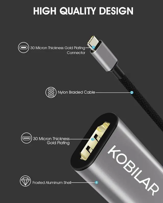 Alt view image 4 of 6 - USB C to HDMI Adapter - High Resolution4K@60Hz Type C to HDMI Aluminum Shell with 30-Micron Gold Plug for Apple iPad MacBook Pro/Air Thunderbolt 4/3Galaxy/Monitor