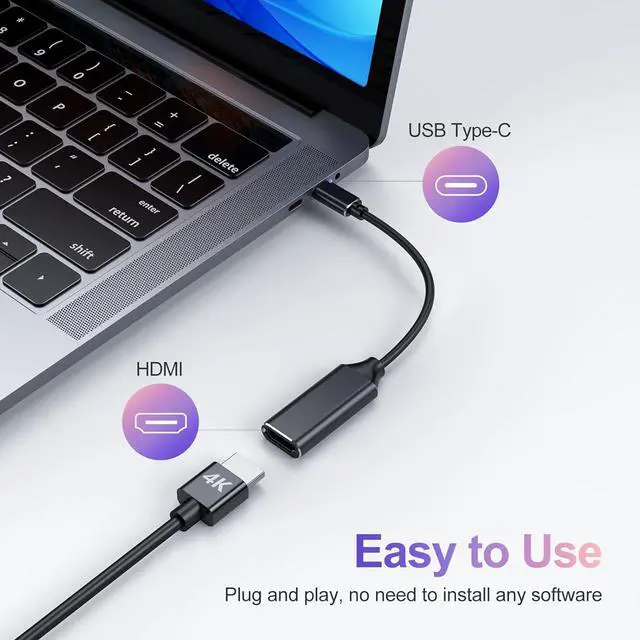 Alt view image 3 of 6 - USB C to HDMI Adapter 4K USB Type-C to HDMI Adapter [Thunderbolt 3/4 Compatible] with iPhone 15 Pro/Max MacBook Pro/Air 2023 iPad Pro iMac S23 XPS Surface and More