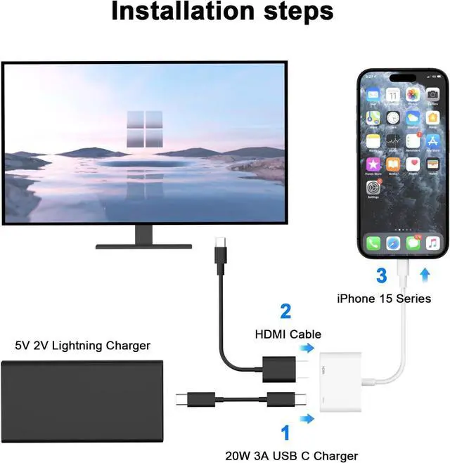 Alt view image 2 of 7 - [MFi Certified] USB C to HDMI Adapter for iPhone 17 to TV 4K Type C Digital AV Adapter Sync Screen Connector Cable for iPhone 17/17 Pro/17 Pro Max/Air/16 Pro Max/15 Pro Max to HDTV Projector Monitor