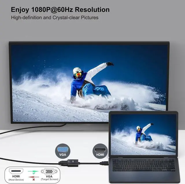 Alt view image 5 of 7 - HDMI to VGA Adapter 5-Pack Computer HDMI to VGA Monitor (Male to Female) Adapter 1080P@60Hz for Computer Desktop Laptop PC Monitor Projector HDTV  Xbox and More