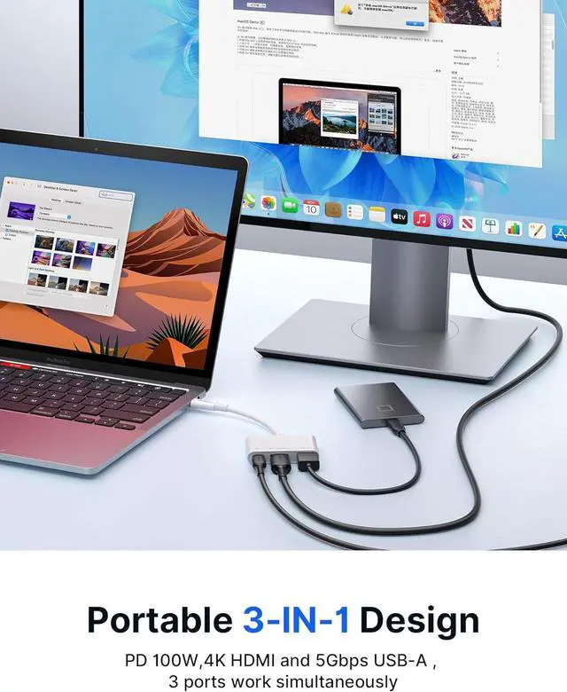 Alt view image 2 of 7 - USB-C to HDMI Adapter Digital AV Multiport 4K@60Hz 3-in-1 100W Charging 5Gbps USB-A 3.0 Type-C Compatible for iPhone 16 Pro/16 Pro Max/16/iPhone 15 Pro Max  S24/23 iPad MacBook