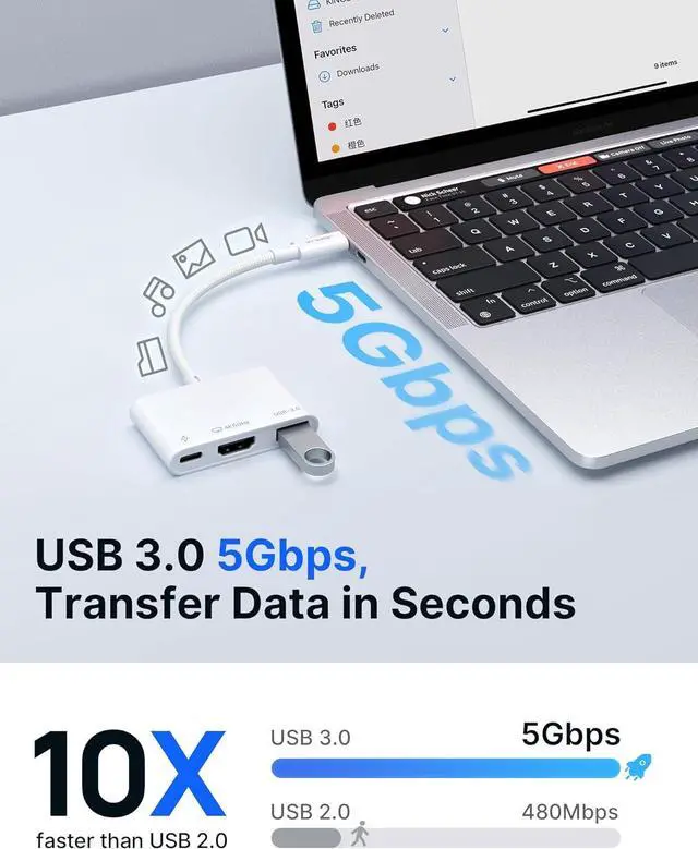 Alt view image 5 of 7 - USB-C to HDMI Adapter Digital AV Multiport 4K@60Hz 3-in-1 100W Charging 5Gbps USB-A 3.0 Type-C Compatible for iPhone 16 Pro/16 Pro Max/16/iPhone 15 Pro Max  S24/23 iPad MacBook