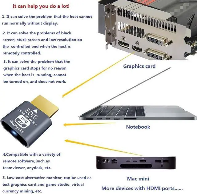 Alt view image 3 of 6 - 3 Pack HDMI Dummy Plug 4K HDR Virtual Monitor EDID Emulator Headless Display Adapter Supports up to 4k@60Hz 1080@120Hz