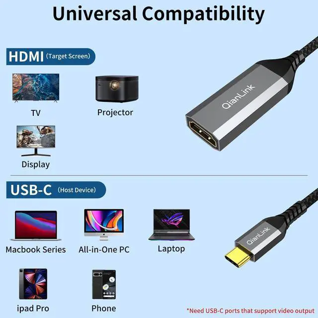 Alt view image 6 of 6 - USB Type C to HDMI Adapter USB C to HDMI 4K Cable [Thunderbolt 3/4] for MacBook Pro/Air 2023 iPhone 15 16 Pro Max  XPS Pixelbook Surface IPad Pro iMac XPS 17 Galaxy S23 and More