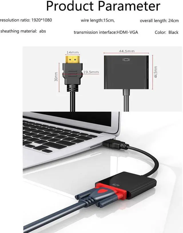 Alt view image 6 of 7 - HDMI to VGA Adapter HDMIVGA Male to Female Converter with for Laptop Desktop PC PS3 PS4 Xbox 360 Wii U HDTV Monitor Projector Support 4K 1080P