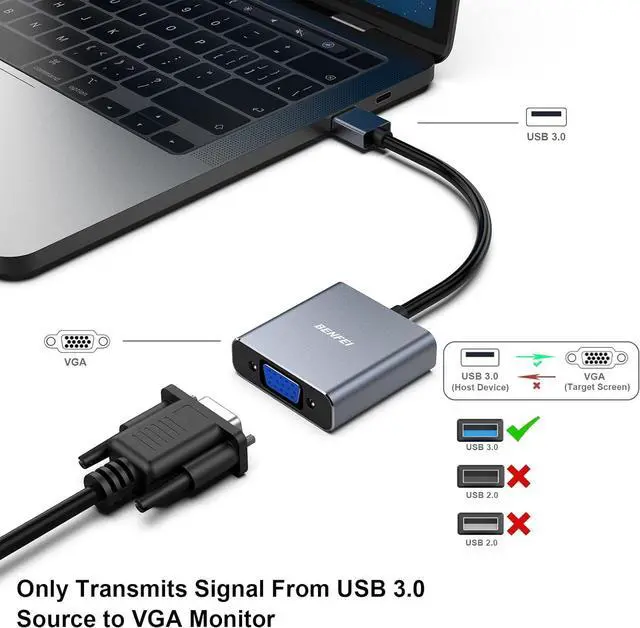 Alt view image 2 of 7 - USB 3.0 to VGA Adapter USB 3.0 to VGA Male to Female Adapter for Windows 11 Windows 10 Windows 8.1 Windows 8 Windows 7(Not for Mac)