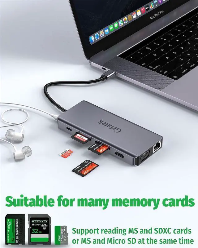 Alt view image 3 of 7 - USB C Docking Station, 13 in 1 USB C Hub Multiport Adapter with 2*USB A 3.0 Data Port Up to 5Gbps,2*USB 2.0&1*USB C, 4K HDMI, VGA, 100W PD Charging, Ethernet, SD/TF/MS, 3.5MM Audio (USB 3.0 Port)