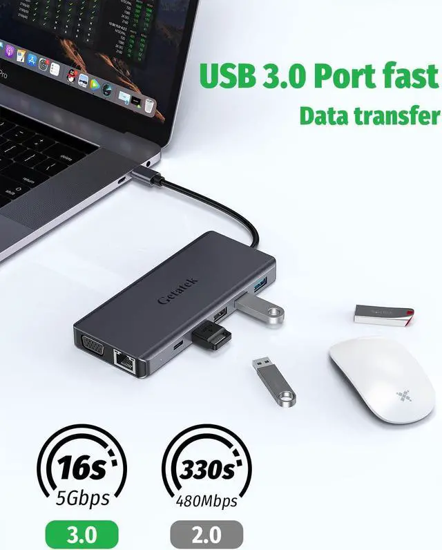Alt view image 5 of 7 - USB C Docking Station, 13 in 1 USB C Hub Multiport Adapter with 2*USB A 3.0 Data Port Up to 5Gbps,2*USB 2.0&1*USB C, 4K HDMI, VGA, 100W PD Charging, Ethernet, SD/TF/MS, 3.5MM Audio (USB 3.0 Port)
