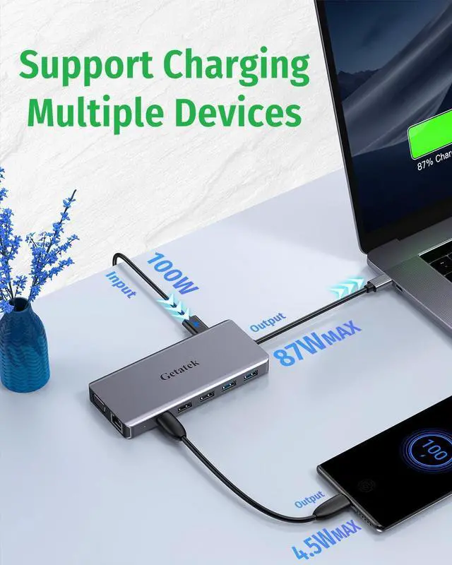 Alt view image 6 of 7 - USB C Docking Station, 13 in 1 USB C Hub Multiport Adapter with 2*USB A 3.0 Data Port Up to 5Gbps,2*USB 2.0&1*USB C, 4K HDMI, VGA, 100W PD Charging, Ethernet, SD/TF/MS, 3.5MM Audio (USB 3.0 Port)