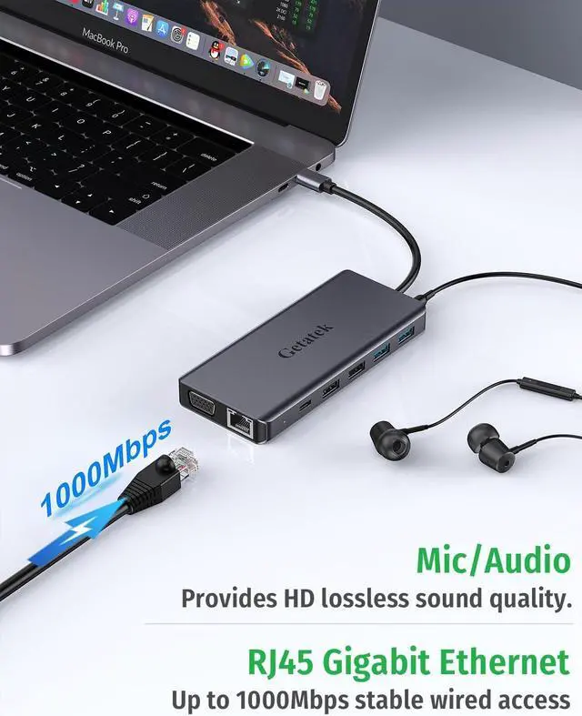 Alt view image 7 of 7 - USB C Docking Station, 13 in 1 USB C Hub Multiport Adapter with 2*USB A 3.0 Data Port Up to 5Gbps,2*USB 2.0&1*USB C, 4K HDMI, VGA, 100W PD Charging, Ethernet, SD/TF/MS, 3.5MM Audio (USB 3.0 Port)