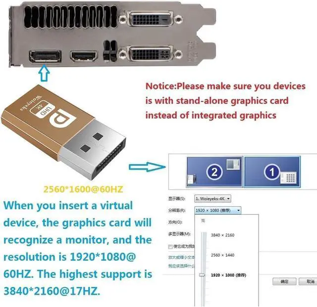 Alt view image 2 of 6 - DisplayPort DP Dummy Plug 4K,Headless Ghost Display Emulator EDID Emulator Plug Support 1080@60Hz-3840x2160@17hz 10-k