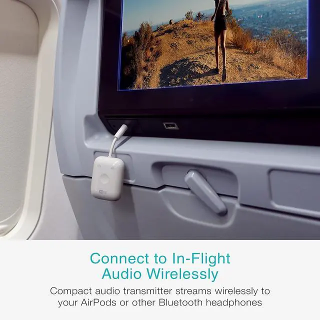 Alt view image 2 of 7 - Connect Air (2 PACK) in-Flight Bluetooth Wireless Audio Transmitter Adapter for up to 2 AirPods/Other Headphones; Works with All 3.5mm Aux Jacks on Airplanes, Gym, TVs, & Gaming, Black&White