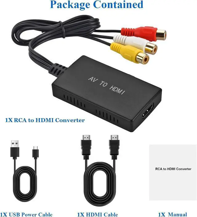 Alt view image 7 of 7 - RCA to HDMI Converter AV to HDMI Adapter RCA to HDMI Composite Audio Video Converter Compatible with PS1 PS2 PS3 STB Xbox VHS VCR Black-Ray DVD Players