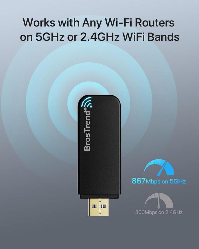 Alt view image 4 of 7 - BrosTrend Linux USB WiFi Adapter 1200Mbps for Ubuntu Mint Debian Kubuntu Mate Zorin PureOS Raspberry Pi 2+ Windows etc. Linux Compatible Wi-Fi Adapter Wireless Dual Band 5GHz 867Mbps + 2.4GHz 300Mbps