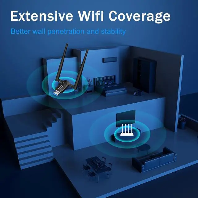 Alt view image 7 of 7 - Wireless USB WiFi Adapter for Desktop PC, Techkey AC1300Mbps Network Dongle with Dual Band 2.4GHz/400Mbps 5GHz/867Mbps 5dBi High Gain Antenna for Laptop Computer Compatible Windows 11/10/8.1/8/7