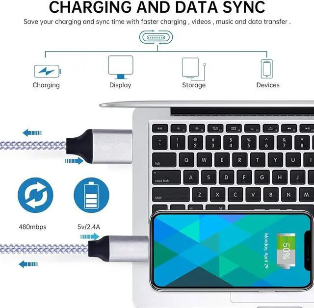 Alt view image 2 of 7 - iPhone Lightning Cable 3Pack - 6FT Nylon Braided MFi Certified USB Fast Charger for iPhone 14/13/12/11 Pro Max/XS MAX/XR/XS/X/8/iPad