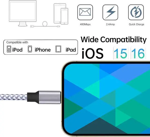 Alt view image 6 of 7 - iPhone Lightning Cable 3Pack - 6FT Nylon Braided MFi Certified USB Fast Charger for iPhone 14/13/12/11 Pro Max/XS MAX/XR/XS/X/8/iPad