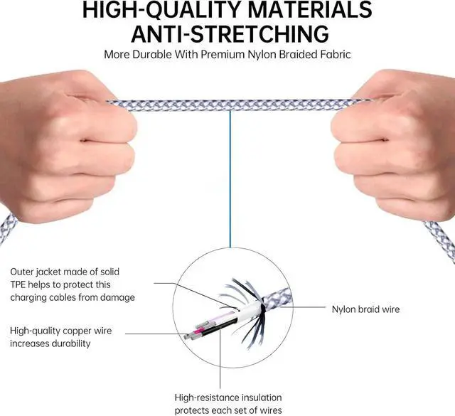 Alt view image 5 of 7 - iPhone Lightning Cable 3Pack - 6FT Nylon Braided MFi Certified USB Fast Charger for iPhone 14/13/12/11 Pro Max/XS MAX/XR/XS/X/8/iPad