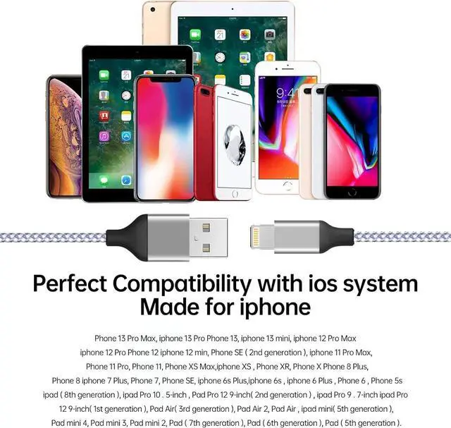 Alt view image 7 of 7 - iPhone Lightning Cable 3Pack - 6FT Nylon Braided MFi Certified USB Fast Charger for iPhone 14/13/12/11 Pro Max/XS MAX/XR/XS/X/8/iPad